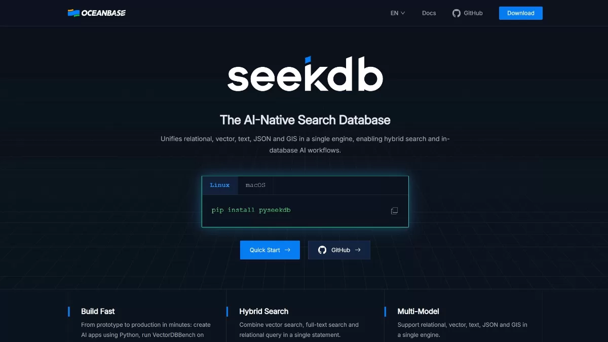 Seekdb - 蚂蚁OceanBase开源的AI原生混合搜索数据库